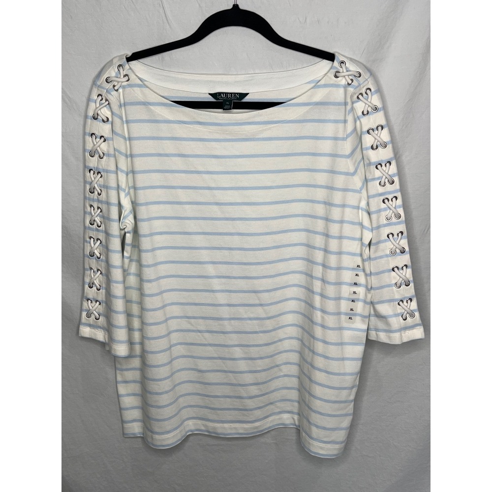 NWOT Lauren Ralph Lauren Women's Size XL Striped Nautical Rope Blouse White Blue